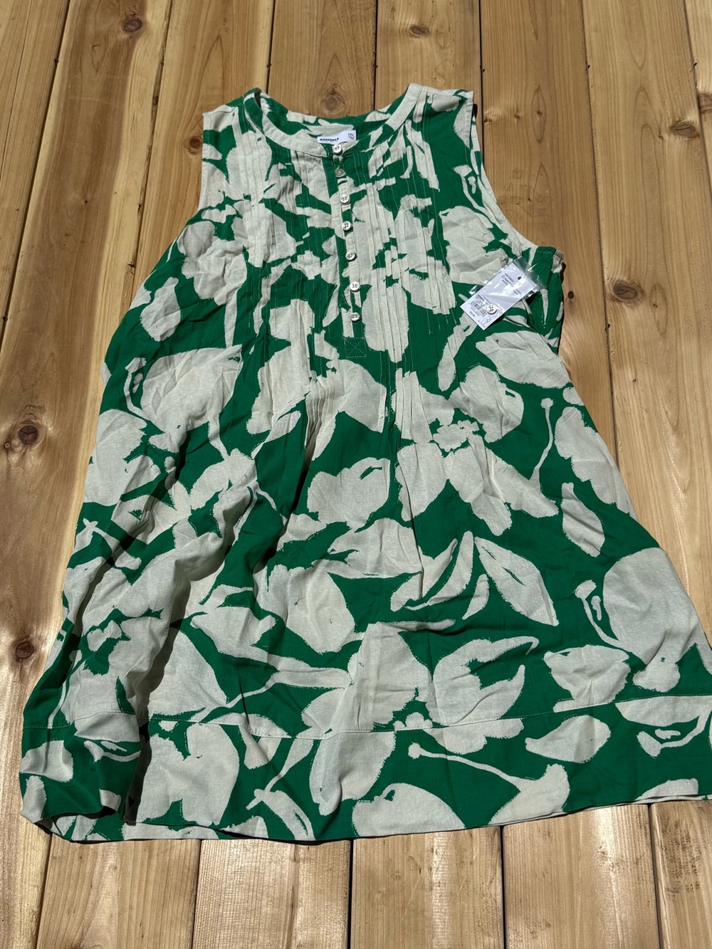 Green and Cream Floral Sleeveless Dress